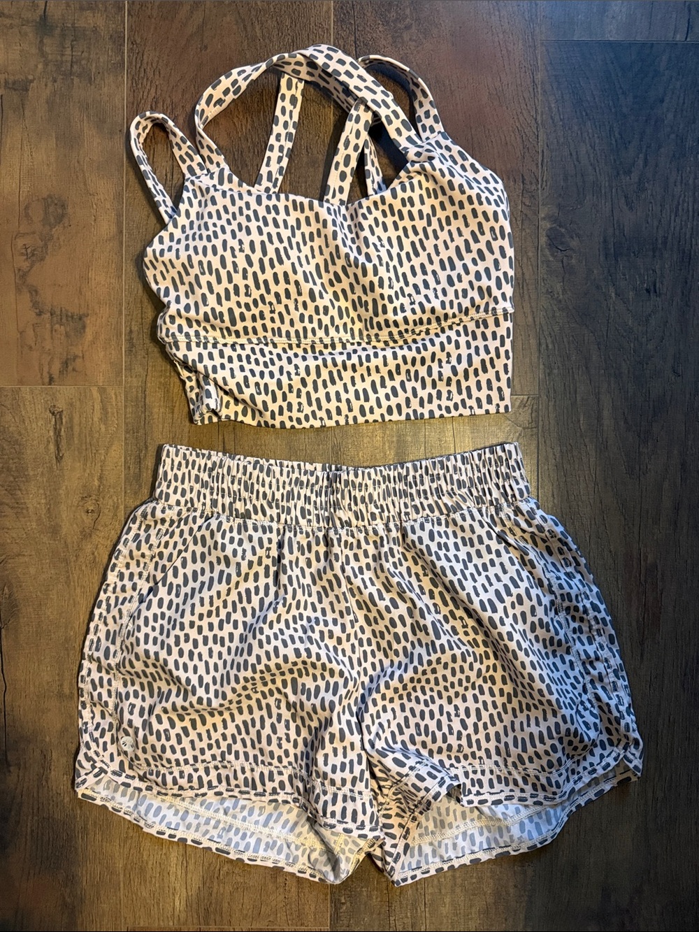 Senita Athletics White Top and Shorts Set with Black Speckle